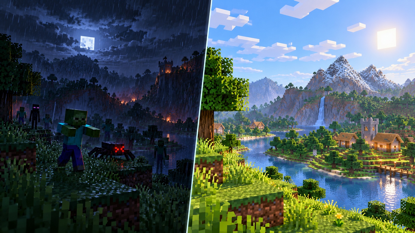 Мир днём и ночью Мир Minecraft днём и ночью